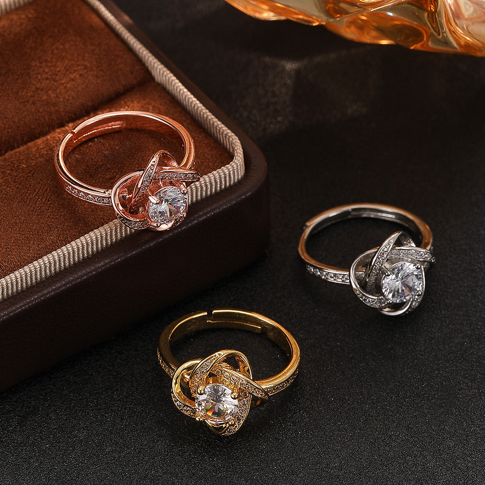 Wholesale Chic Zircon Simulated Moissanite Ring For Women Gold Tone Fashion Jewelry Accessory Boutique Resale Gift