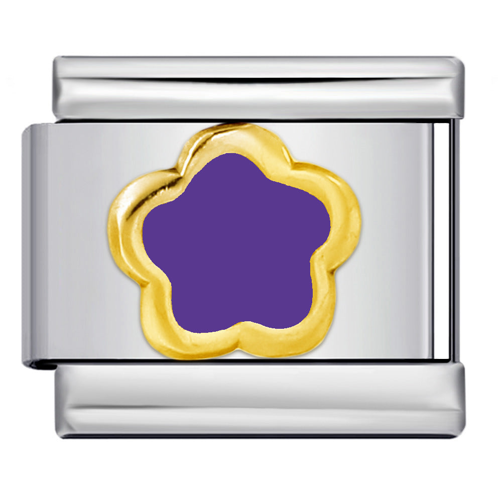 Wholesale Italian Charm Bracelet 9mm DIY Splicing Colored Oil-Drip Petals Stainless Steel Composable Bracelet