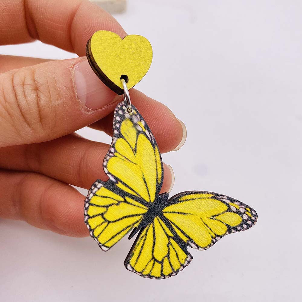 Wholesale Color Butterfly Wooden Earrings Heart Earrings