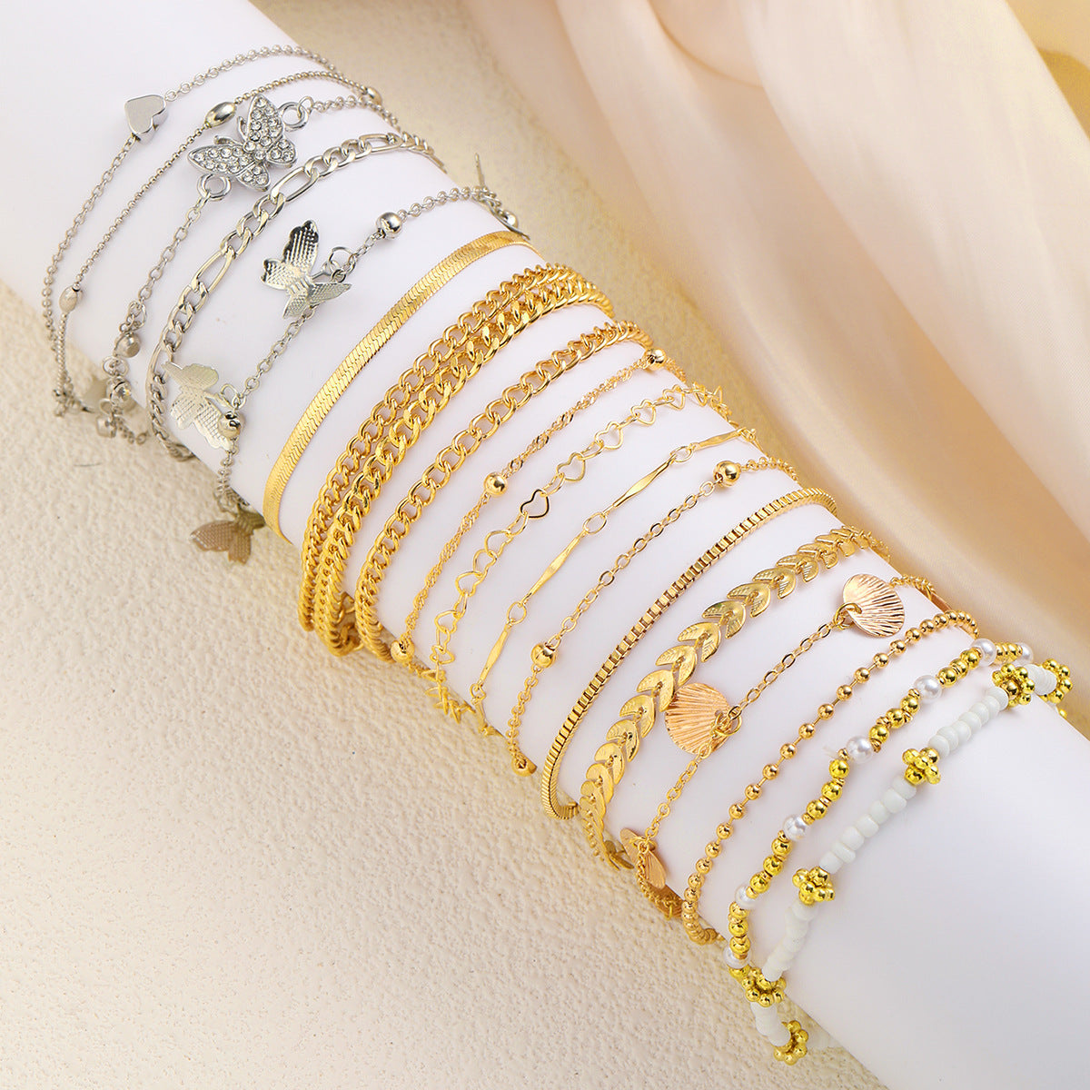 Wholesale  Light Luxury Fashion Butterfly Shell Rice Bead  Anklets Suit