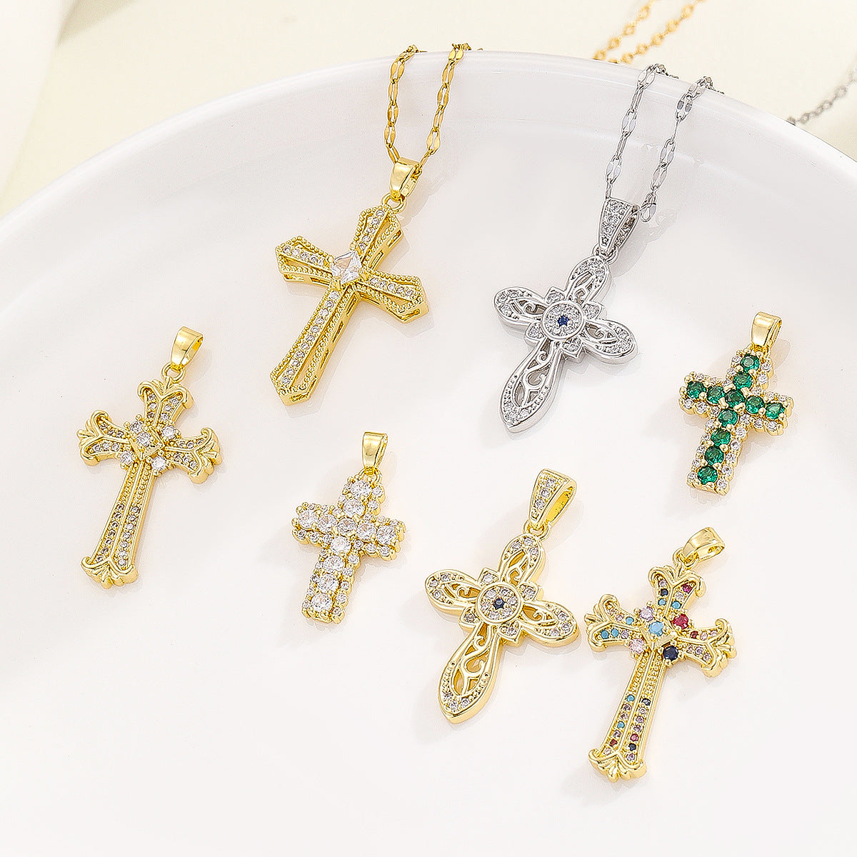 Wholesale Cross Pendant Necklace with Zircon Accent Trendy Jewelry Boutique Resale