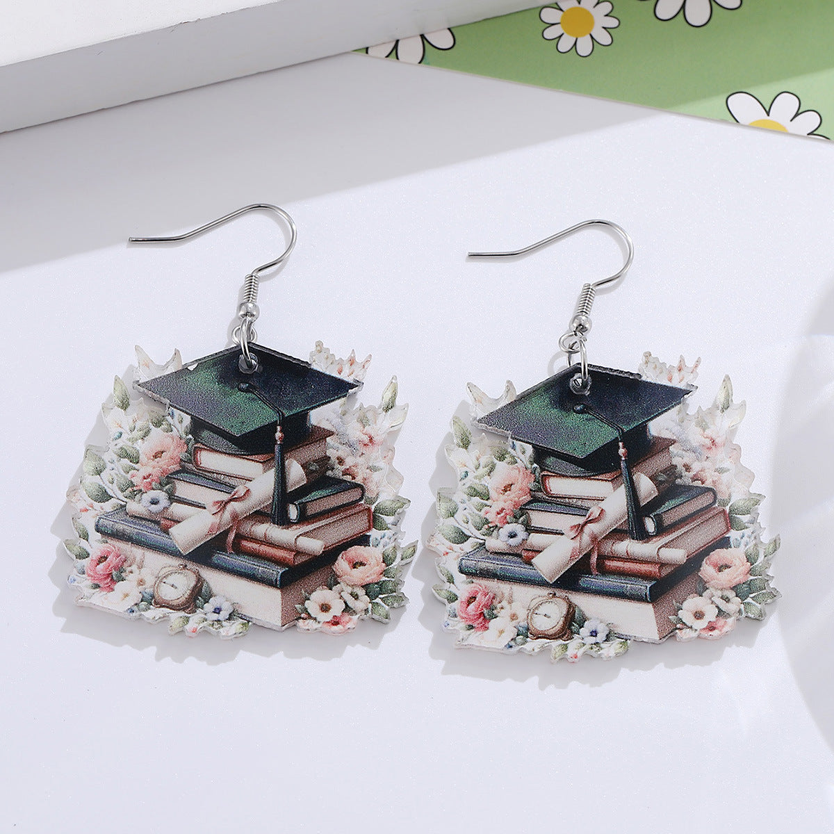 Wholesale Graduation season bachelor hat book flower bow scroll pendant earrings