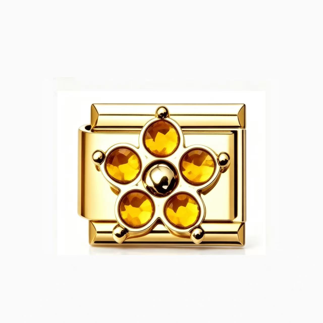 Wholesale Chic Gold Four Leaf Clover Colorful Zircon Stainless Steel Italian Modular DIY Bracelet Jewelry Accessory