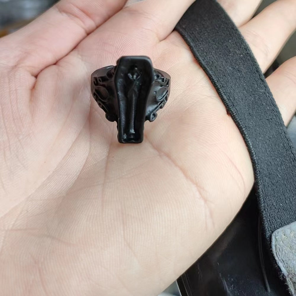 Wholesale Gothic Men's Rings Vintage Mummy Coffin Open Alloy Ring ACC-RS-HanQian001