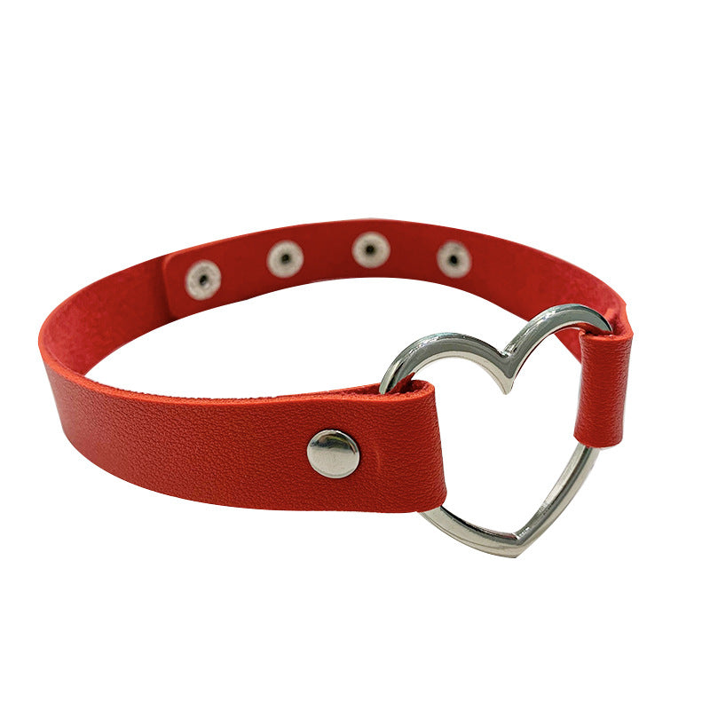 Wholesale Punk Pu Leather Peach Heart Love Necklace ACC-NE-Jinl004