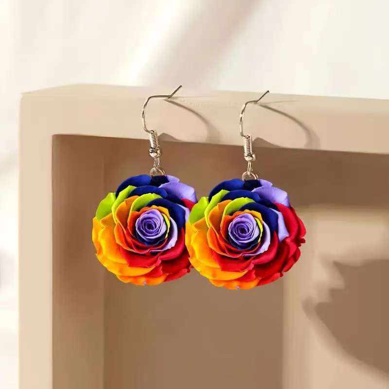 Wholesale 10pcs Valentine's Day Colorful Rose Acrylic Women's Earrings