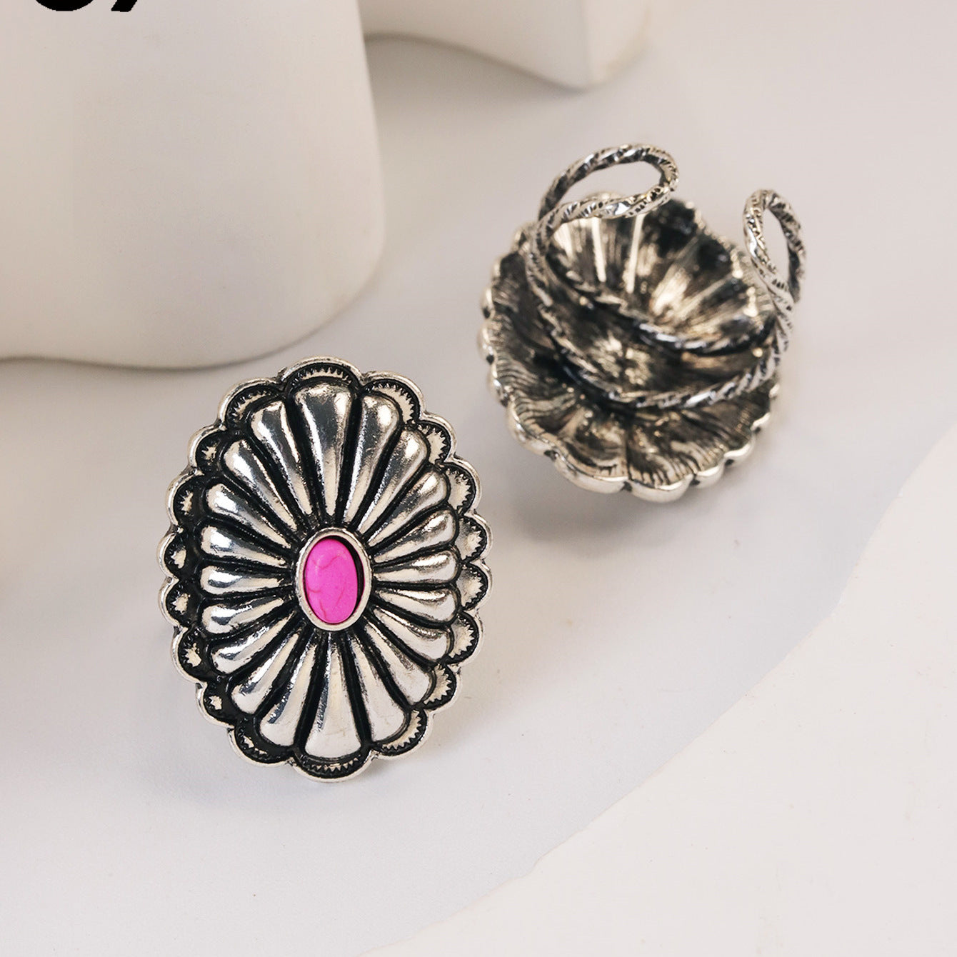 Wholesale Zinc Alloy Inlay Flower Ring Set Retro Ethnic Style Fashion Accessory for Women Gift