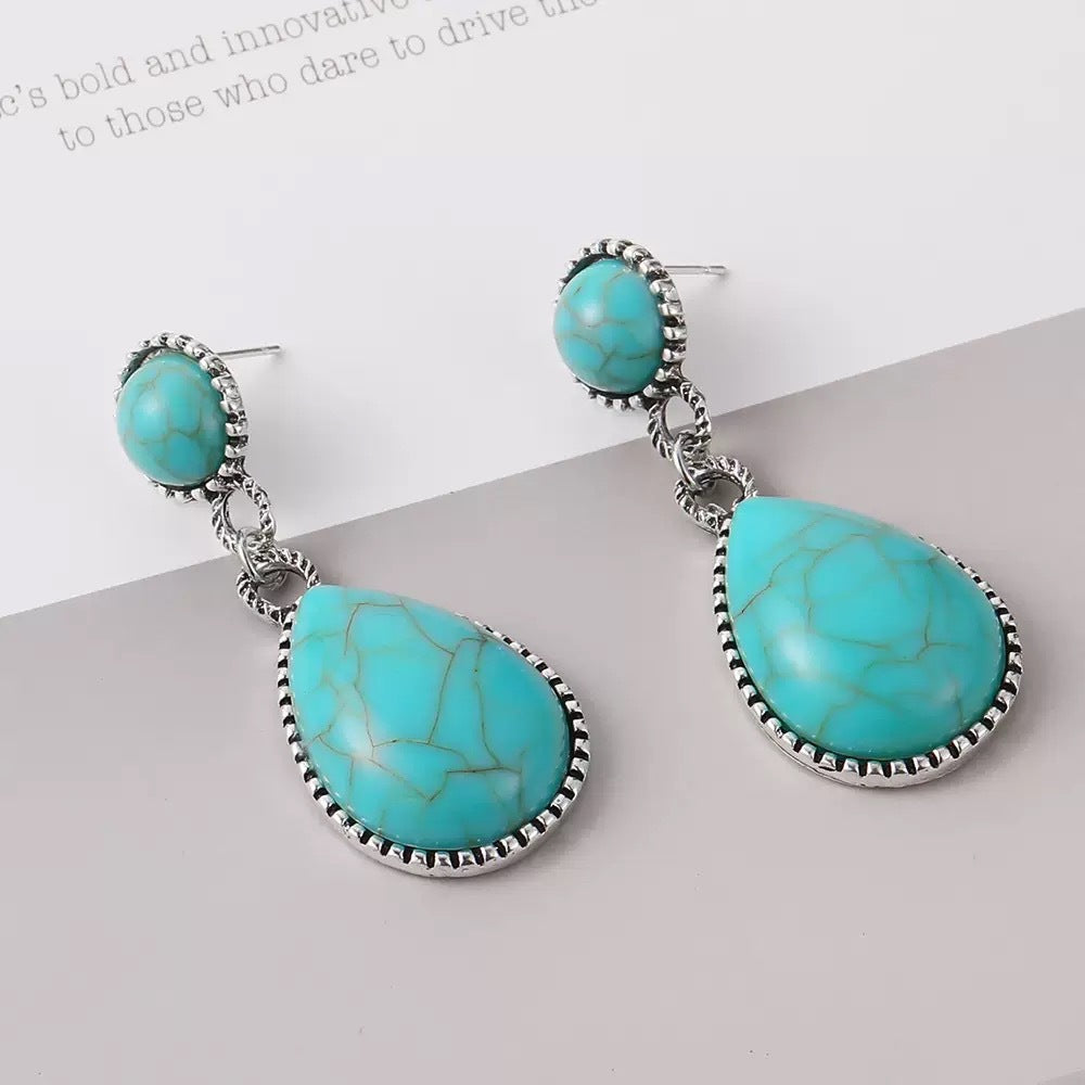 Wholesale Ethnic style antique silver turquoise earrings