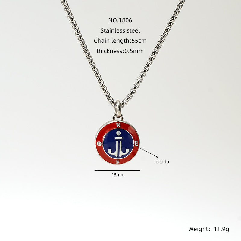 Wholesale Stainless Steel Compass Nautical Anchor Pendant Sweater Necklace ACC-NE-ZhongYao006