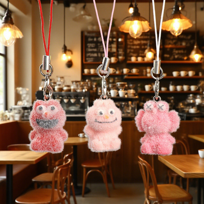 Wholesale Cute mini flocked puppy and bear mobile phone chain