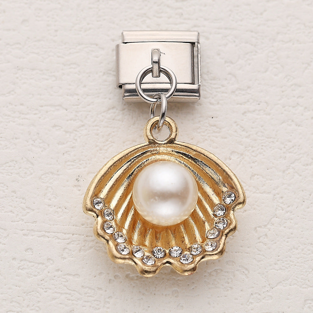 Wholesale 10pcs Italian Charm Bracelet 9mm DIY Splicing Marine Life Shell Stainless Steel Composable Bracelet