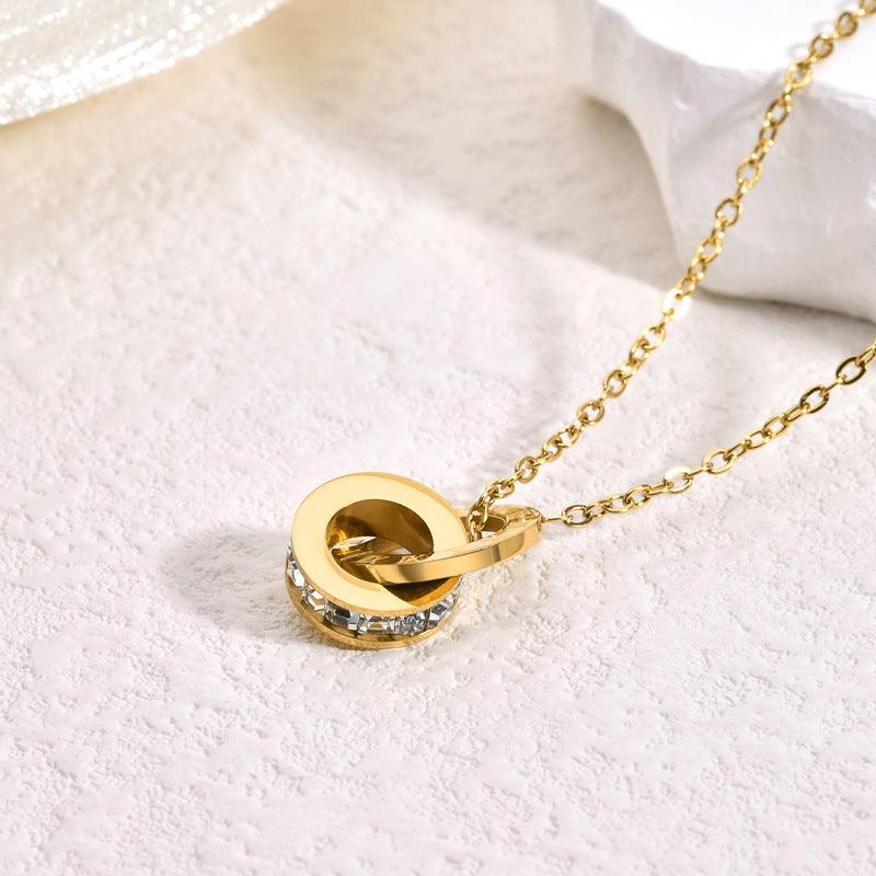 Wholesale Titanium Steel Double Ring Zircon Necklace ACCVIP