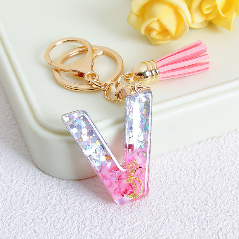 Wholesale Glitter 26 English Letter Tassel Keychain