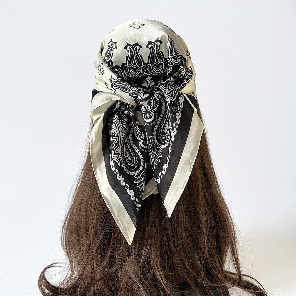 Wholesale Black and White Cashew Flower Silk  Scarf