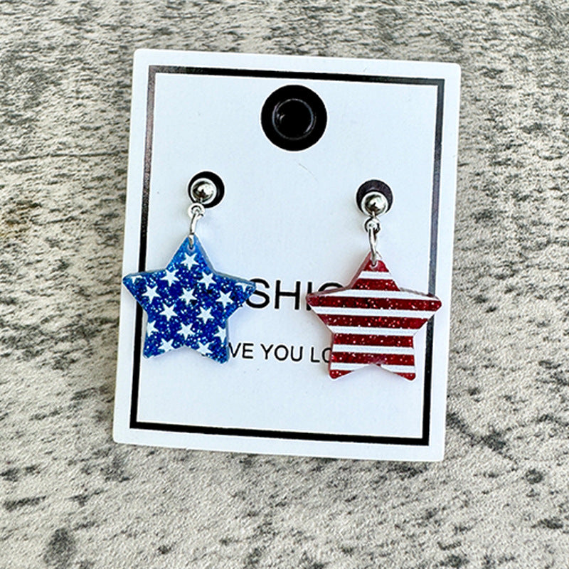 Wholesale American Independence Day Pentagram Acrylic Glitter Earrings ACC-ES-XinChuan013