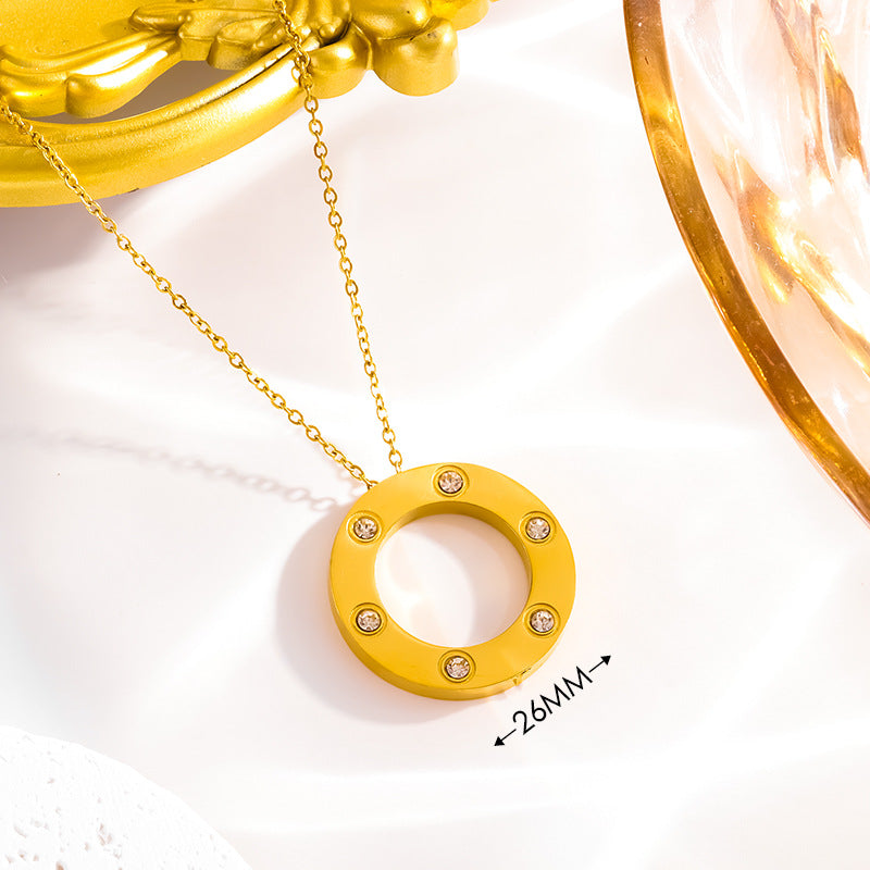 Wholesale Kajia Pancake Gumpsial Star Diamond-encrusted Six-diamond Necklace 18K Ring Necklace Couple Titanium Steel Clavicle Chain All-match Pendant