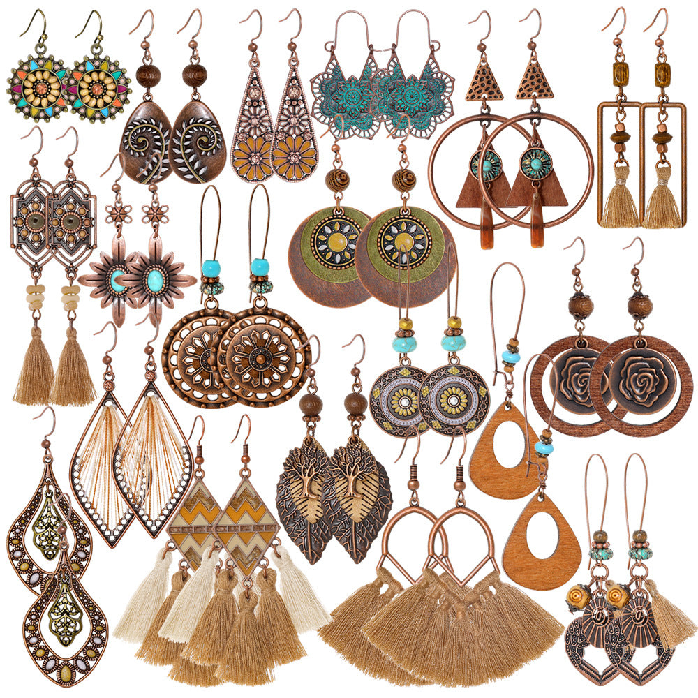 Wholesale Retro Bohemian Ethnic Long Tassel Earrings Zinc Alloy Fashion Accessory