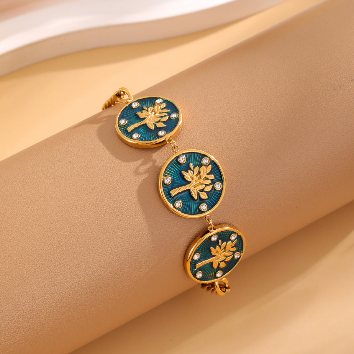 Wholesale  stainless steel round tree of life enamel  bracelet