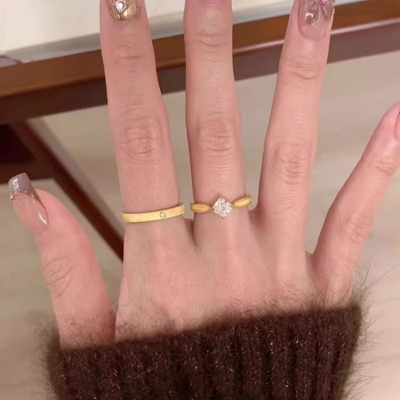 Wholesale Small square diamond star ring retro light luxury stacking ring