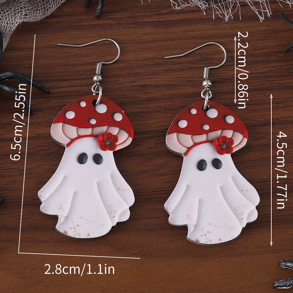 Wholesale Halloween Cute Ghost Pendant Earrings Wood Earrings Goth Theme Earrings ACC-ES-ChuLian035