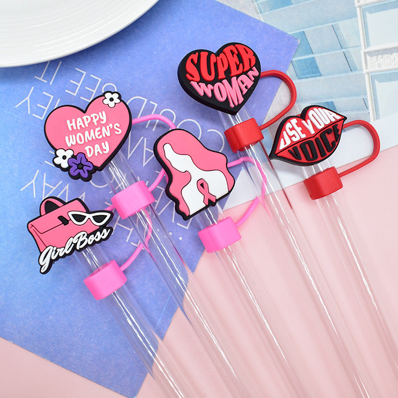 Wholesale Random 100pcs Women's Power Series Straw Cover 10MM Straw Tube Cap