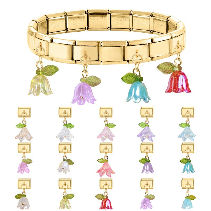 Wholesale 9mm Italian Charm Starter Bracelets DIY flower Single Section Creative Stainless Steel Composable Bracelet