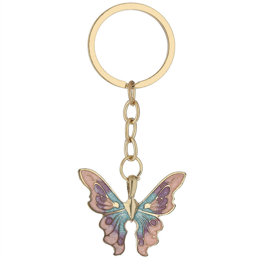 Wholesale Colorful alloy oil dripping butterfly keychain