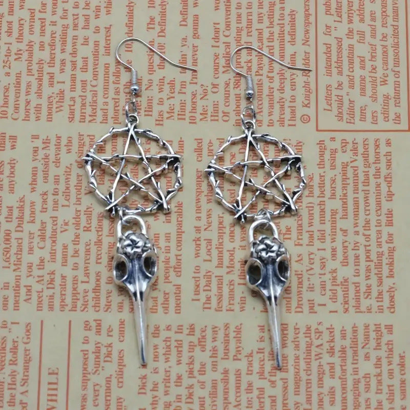 Wholesale Skull Crown Hollow Five-pointed Star Goth Theme Alloy Pendant Earrings ACC-ES-MLR002