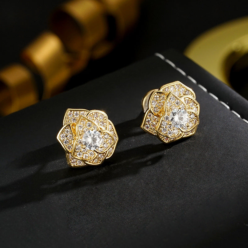 Wholesale Camellia handmade full  exquisite light luxury earrings