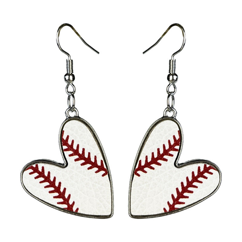 Wholesale 2 Pairs/pack Sports Season Football Rugby Basketball Baseball Love Leather Metal Earrings Heart Earrings ACC-ES-HY150