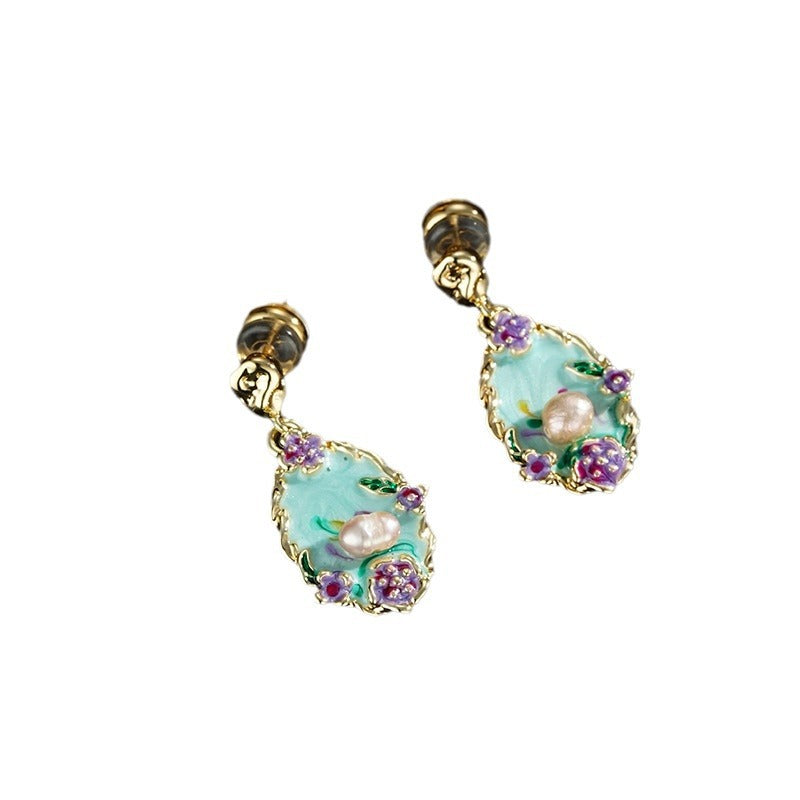 Wholesale color fashion retro oil painting wind  water beads earrings