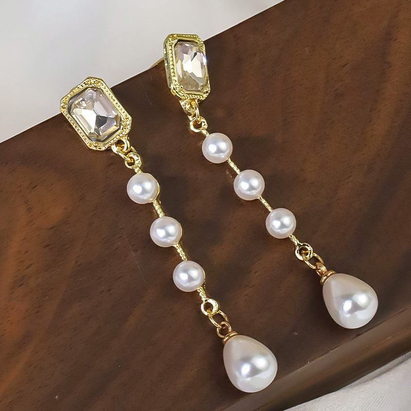 Wholesale S925 Silver Needle  Retro Water Drops Pearl Tassel Earrings