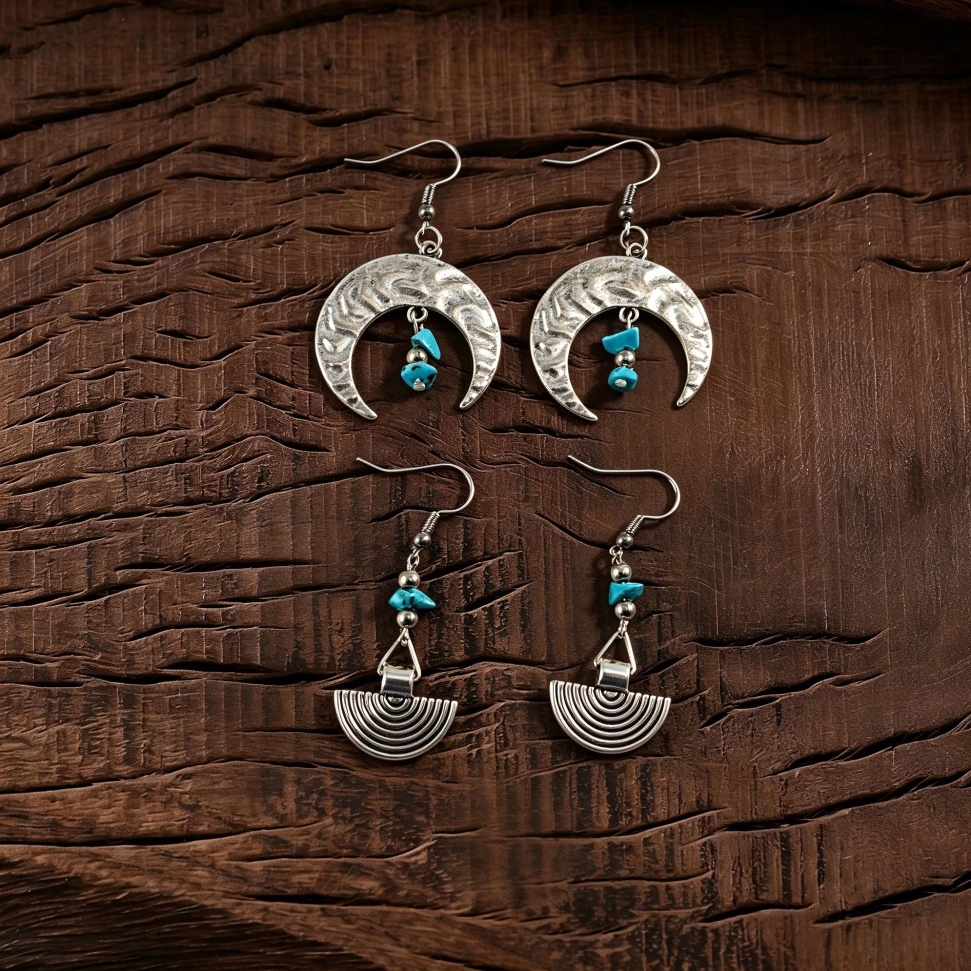 Wholesale Zinc Alloy Bohemian Moon Drop Earrings Hollow Flower Turquoise Inlay For Women Everyday Wear