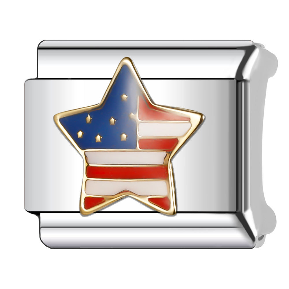 Wholesale Italian Charm Bracelet 9mm DIY Splicing American Flag Series Stainless Steel Composable Bracelet