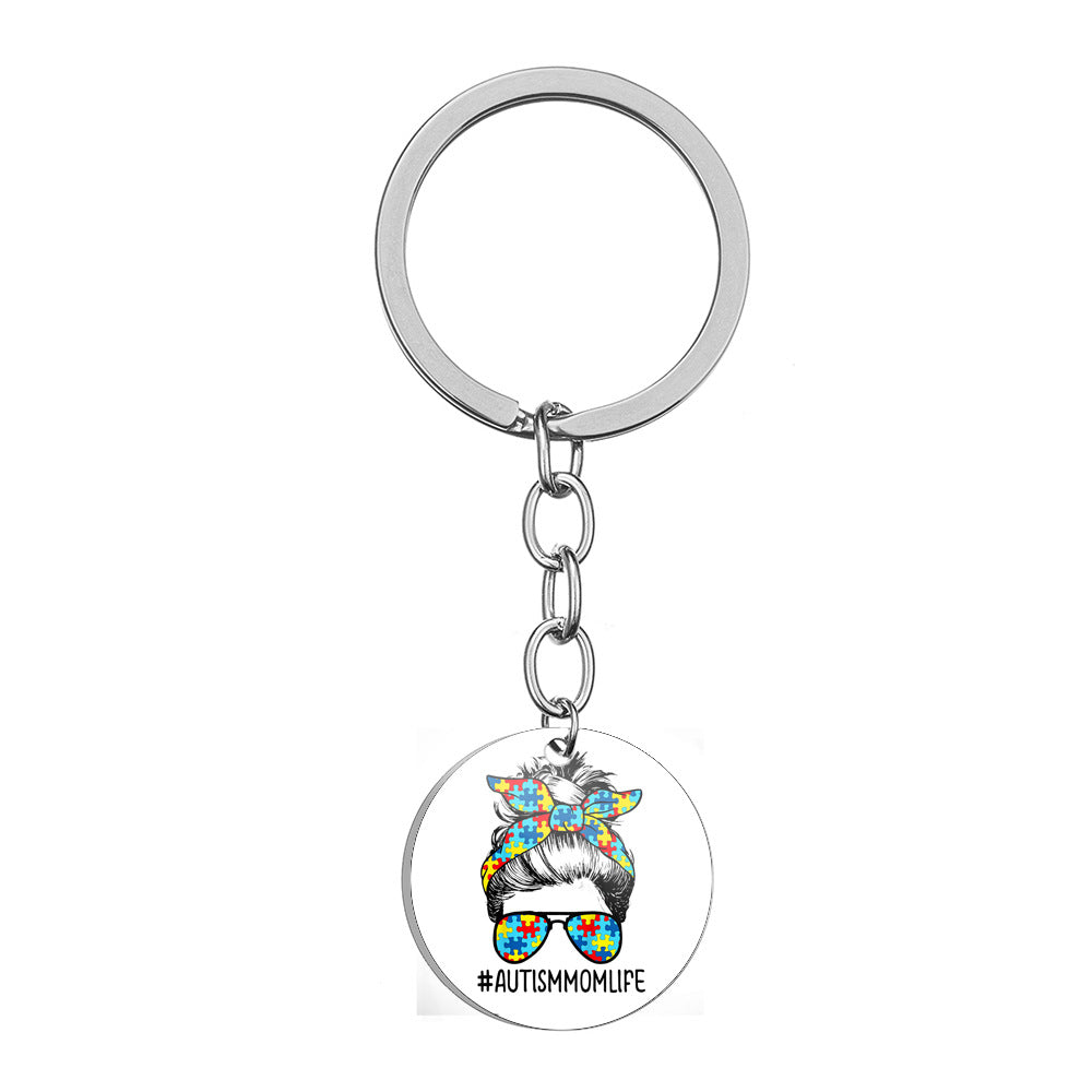 Wholesale Autism Mom MOM Stainless Steel Keychain Mother's Day ACC-KC-HuanYu002