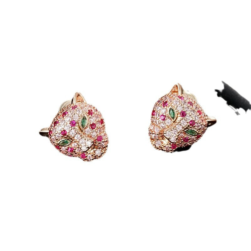 Wholesale  Fashion Light Luxury Ear Studs Leopard Head  Earrings