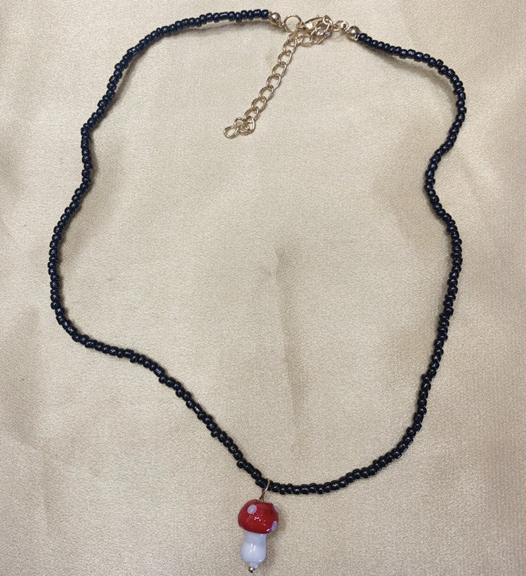 Wholesale creative handmade rice beads cute mushroom necklace