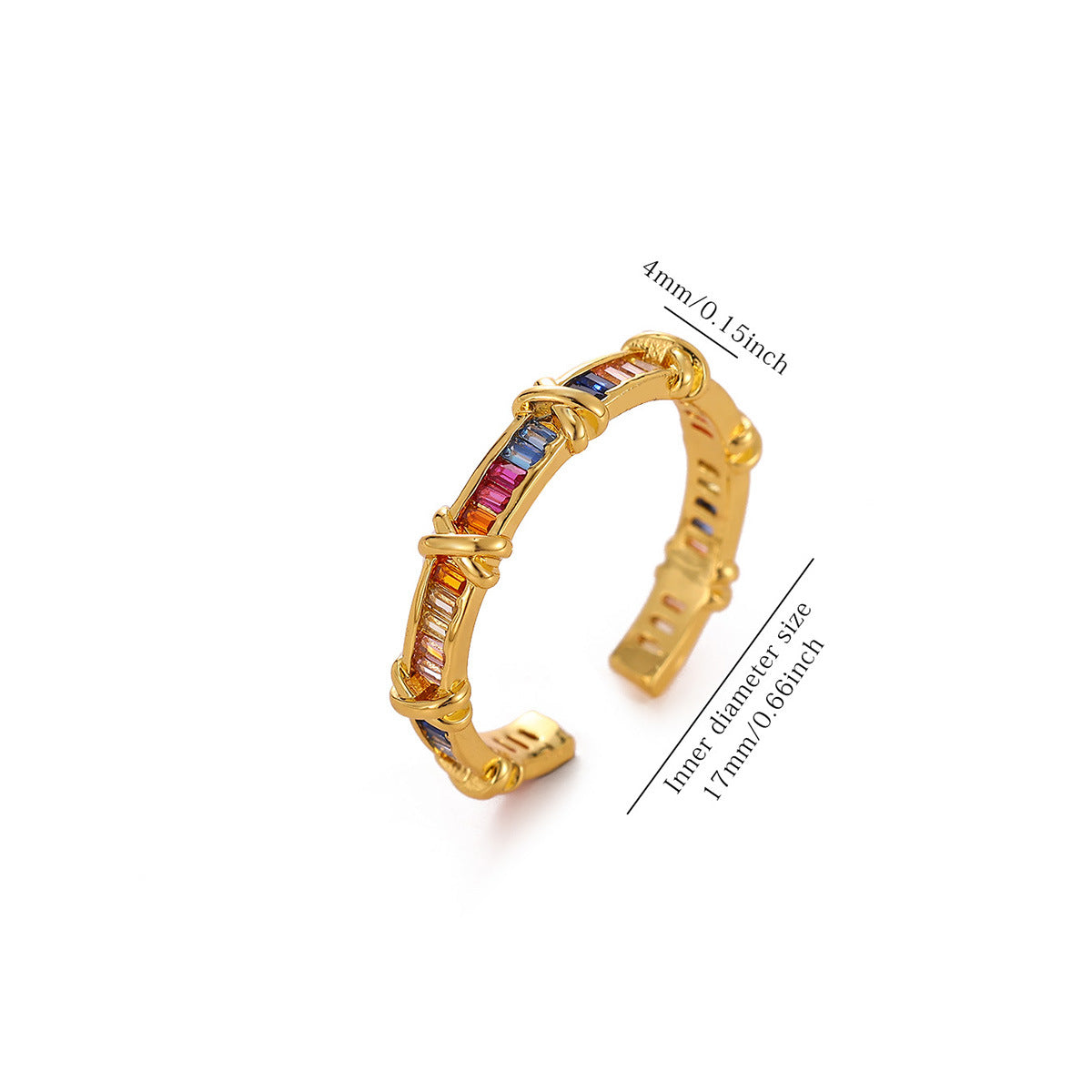 Wholesale Gold Plated Heart Shape Open Ring with Multicolor Zircon - Boutique Resale Jewelry Accessory
