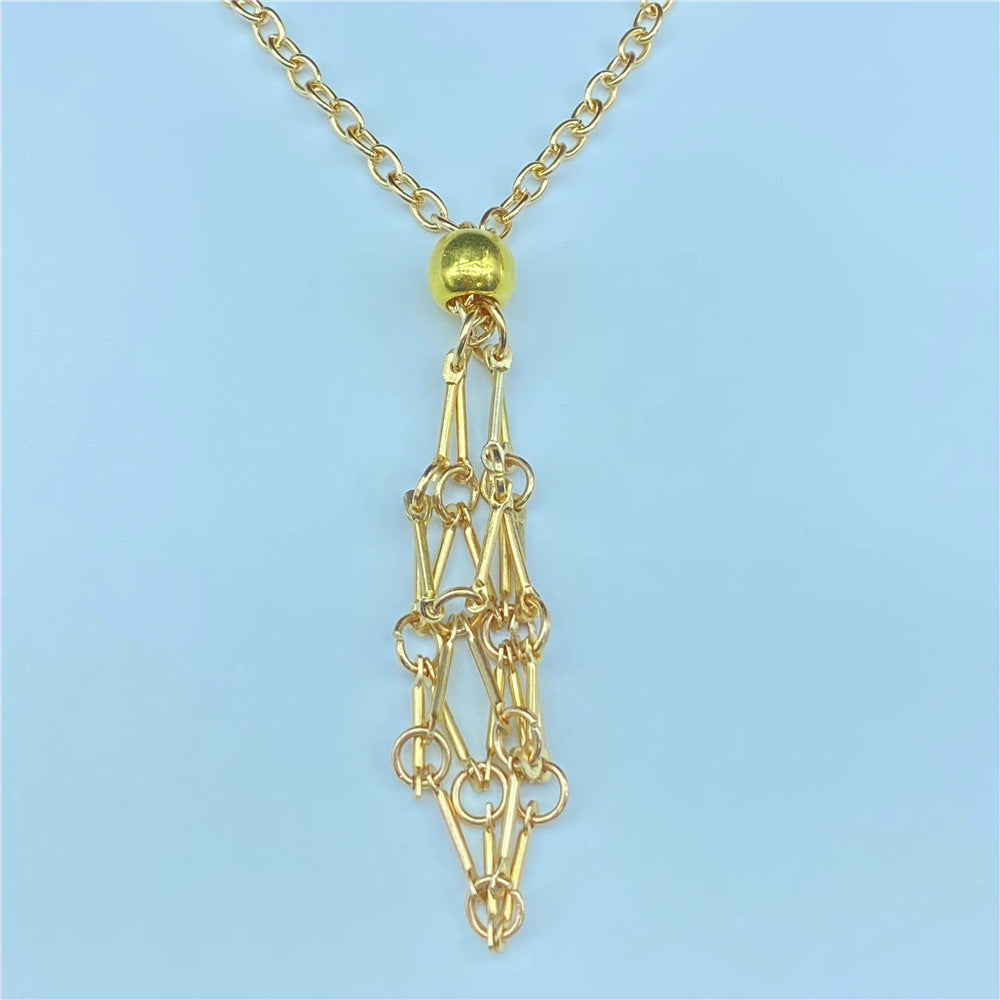 Wholesale Natural Crystal Raw Stone Mesh Frame Stainless Steel Metal Mesh Pocket Necklace ACC-NE-Nius002