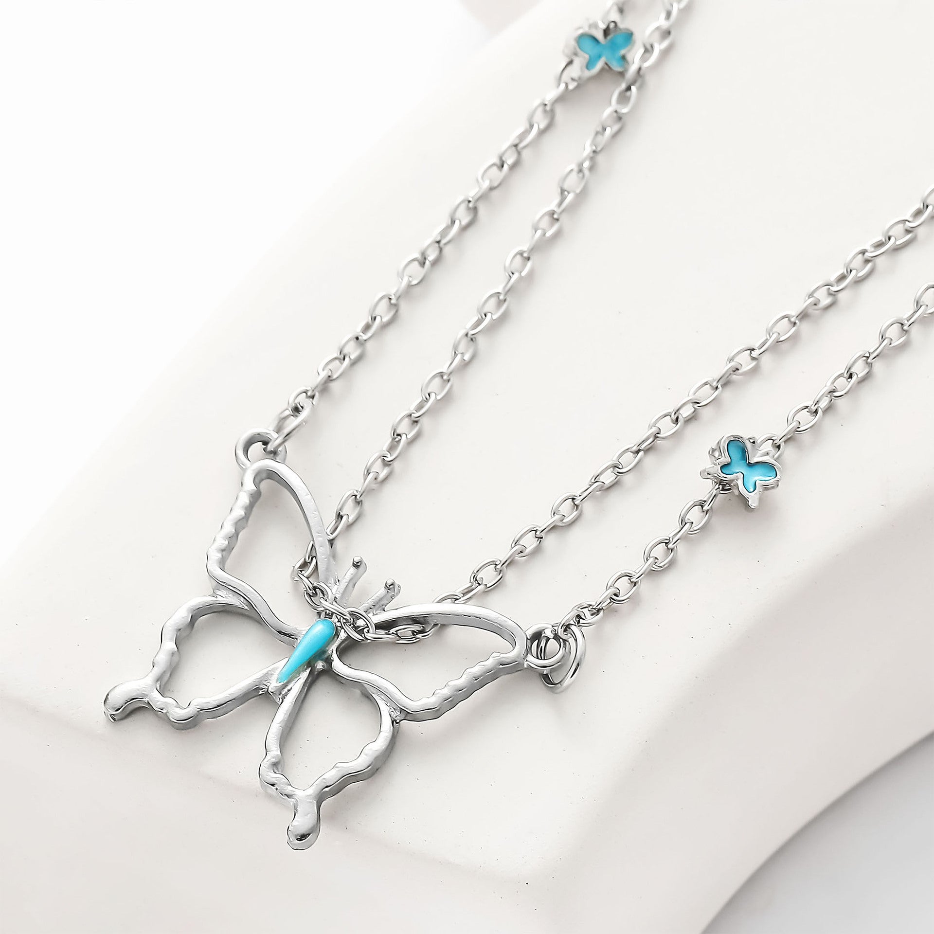 Wholesale necklace fashion hollow oil butterfly double-layer necklace