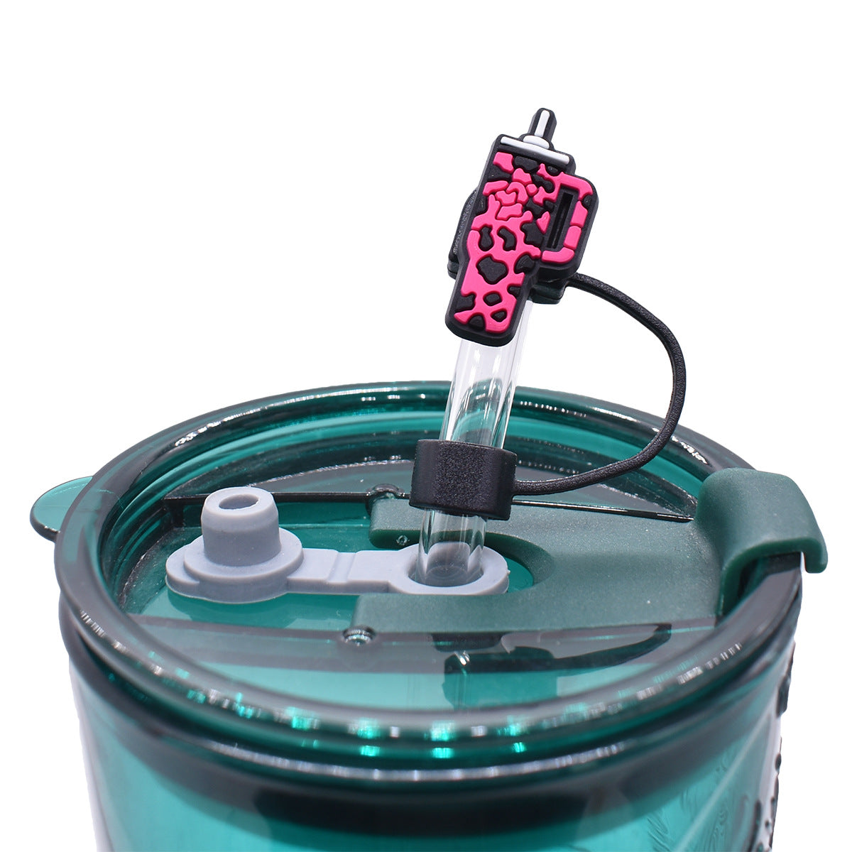 Wholesale Random 100pcs Cow Pattern Water Cup Straw Tube Cap 10mm Soft Glue Straw Decoration Straw Cover ACC-SCR-RYY043