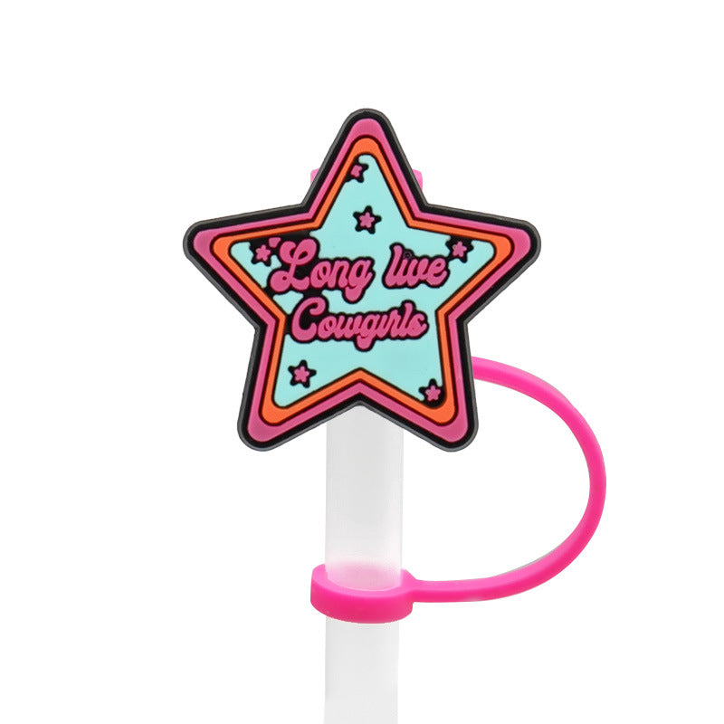 Wholesale 10PCS 7-8mm Straw Tube Cap Love Leopard Pattern Rainbow Cow Pattern PVC Soft Rubber Dust Stopper Cute Straw Decoration ACC-SCR-KuaJ002