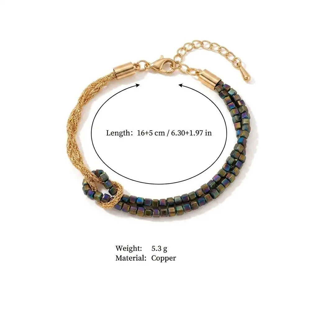 Wholesale Bohemian Retro Natural Stone Woven Bracelet Gold Plated Women S Fashion Accessory