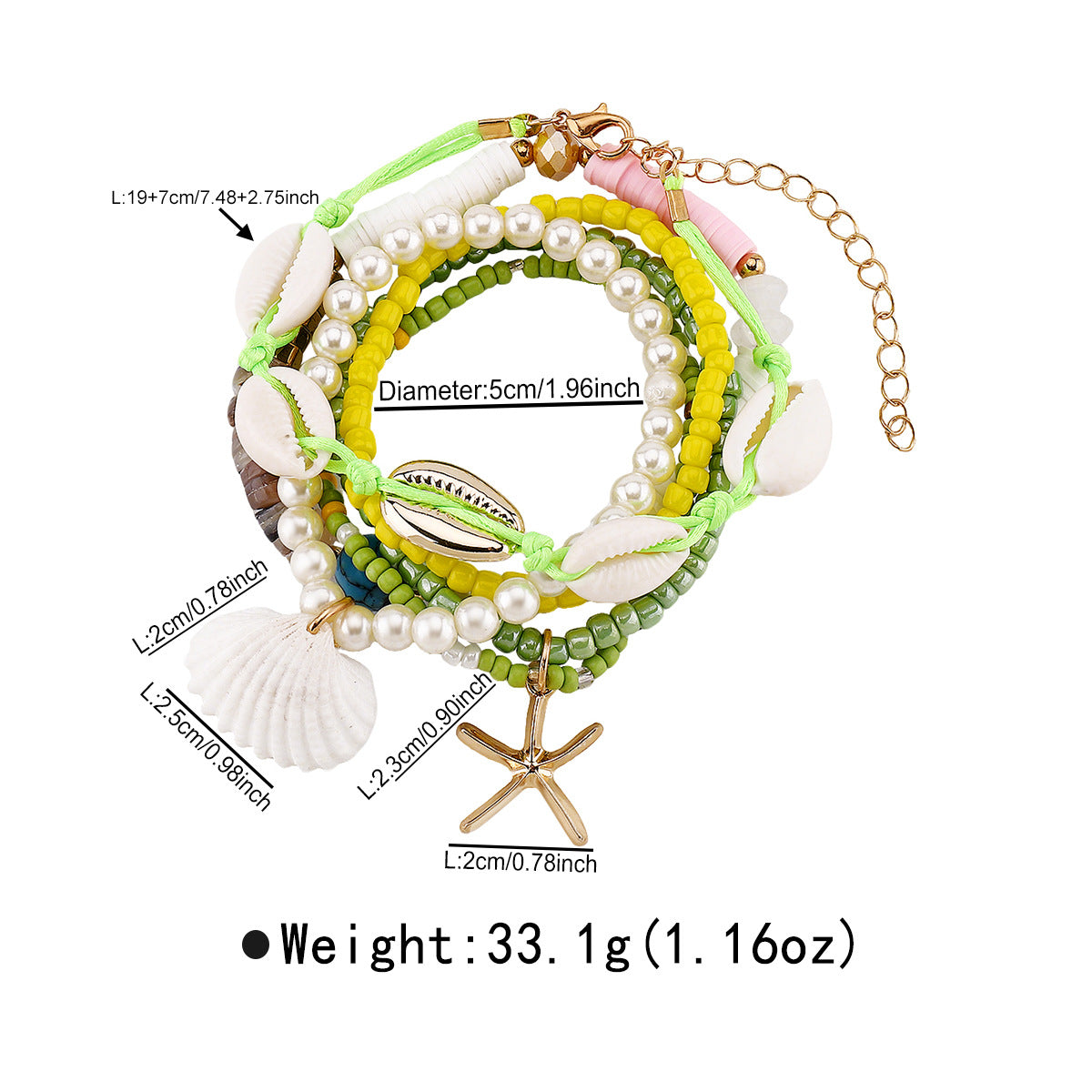 Wholesale Bohemian Ocean Style Shell Starfish Pendant Pearl Rice Beads Handmade Beaded Bracelet suit