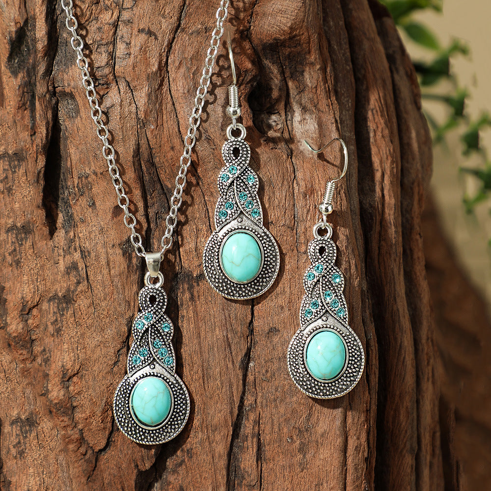 Wholesale Bohemian Turquoise Long Pendant Earrings Set for Party Jewelry Accessory