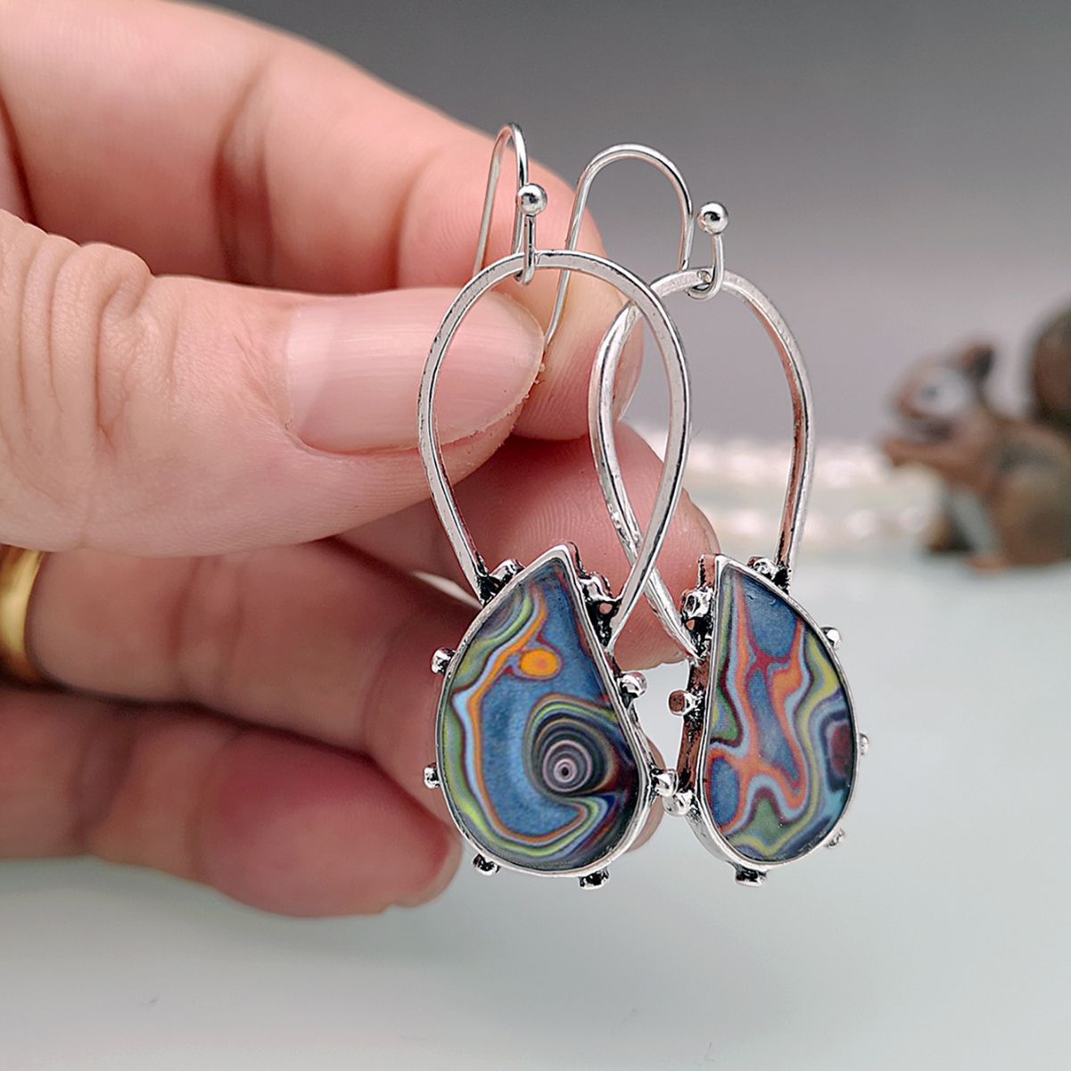 Wholesale Bohemian Style Colorful Agate Glass Earrings