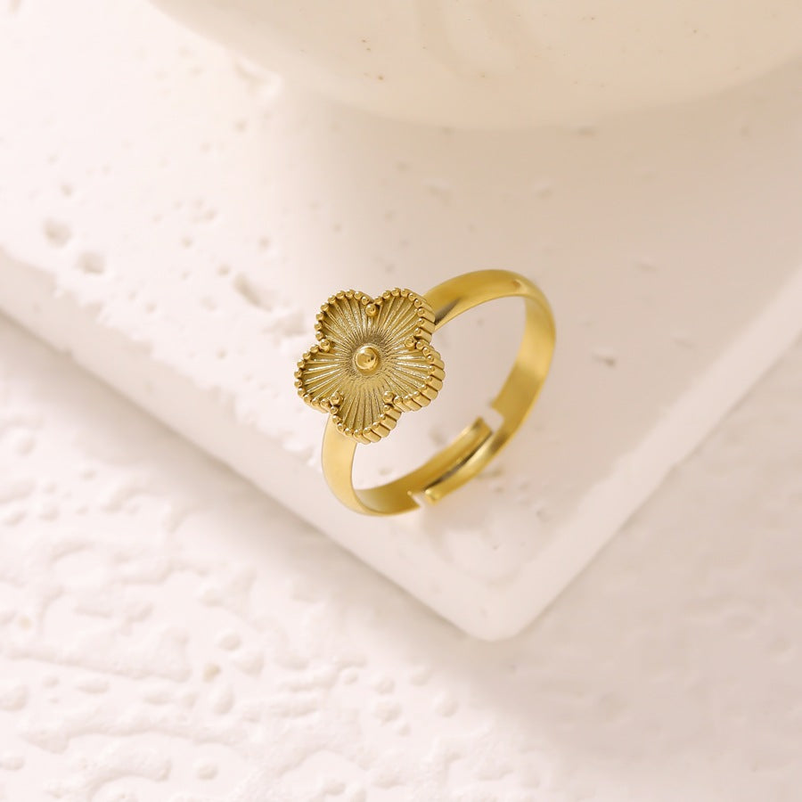 Wholesale Titanium Steel Five-Leaf Flower Adjustable Ring for Women