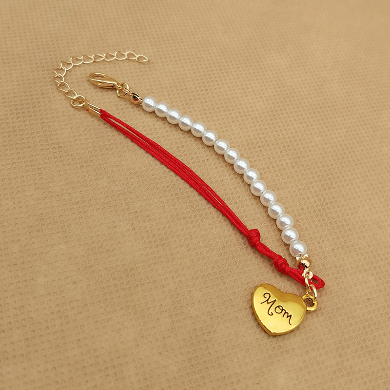 Wholesale  Spliced Pearl Red Rope Mother's day Bracelet