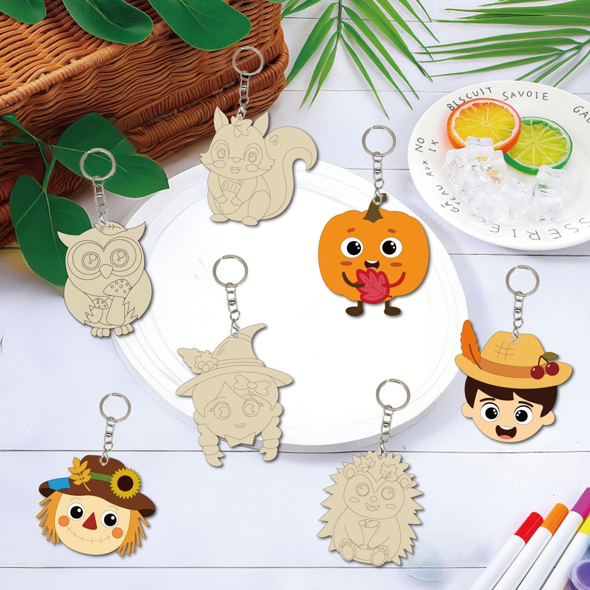Wholesale  Cat Pumpkin Wooden Keychain Pendant Fall Party Favor Gift Car Key Accessory