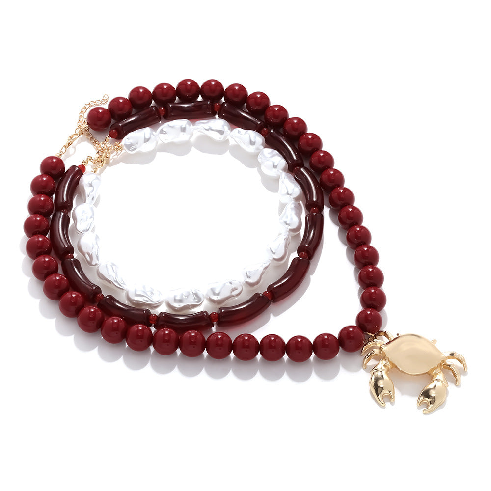 Wholesale  Multi-Layer Stacked String Special-Shaped Beads Alloy Crab Pendant Clavicle Chain